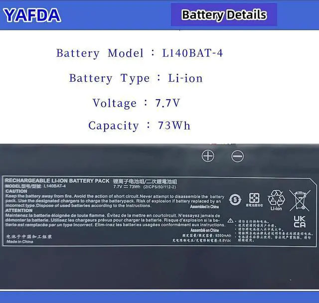 Alt view image 4 of 5 - L140BAT-4 New Laptop Battery Replacement for Lemp9 System76 Darter Pro 2021 Hyperbook L14 Ultra, Clevo L140CU L141CU L140MU L141MU, Schenker VIA 14 Late 2020 Wooking Jiasha ST Pro, K401UQ Series