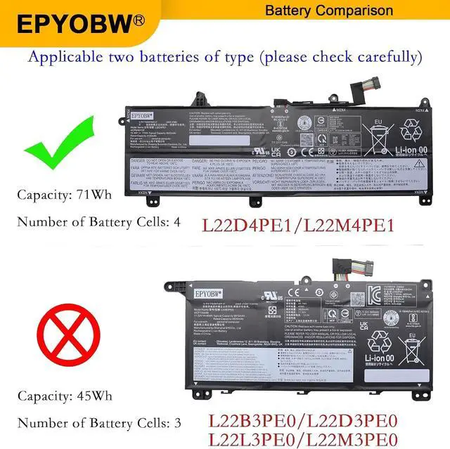 Alt view image 3 of 7 - L22D4PE1 Laptop Battery 71Wh 4625mAh 4-Cell 15.36V L22M4PE1
