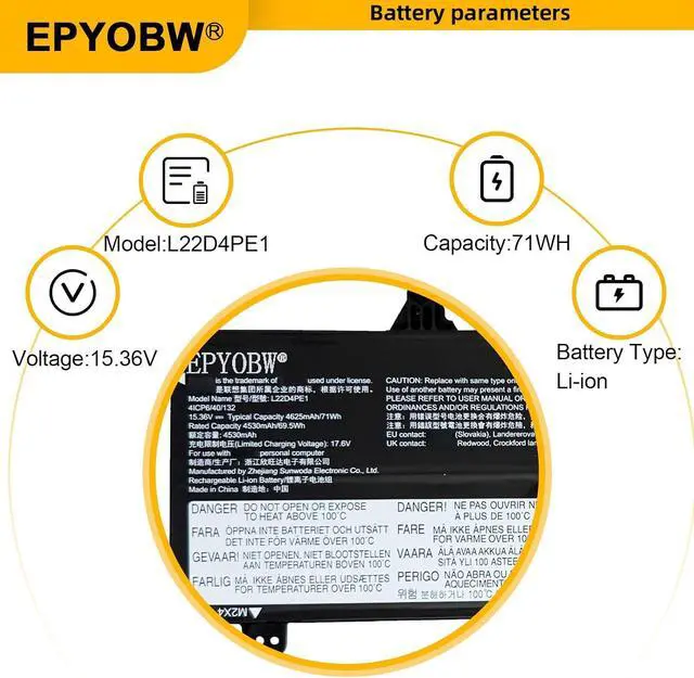 Alt view image 4 of 7 - L22D4PE1 Laptop Battery 71Wh 4625mAh 4-Cell 15.36V L22M4PE1