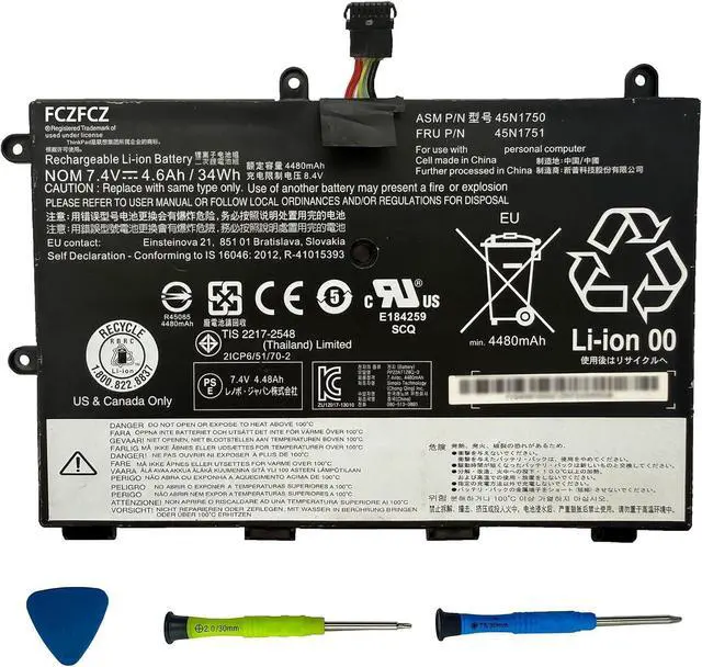 Main image of 45N1750 Battery 34Wh 4600mAh Replacement for Lenovo ThinkPad 11e 20DA 20E6 20E8 20ED 20EE / Chromebook 20DB 20DU / Yoga 11e 20E5 20E7 20D9 Series 45N1751 45N1748 45N1749 7.4V 4-Cell