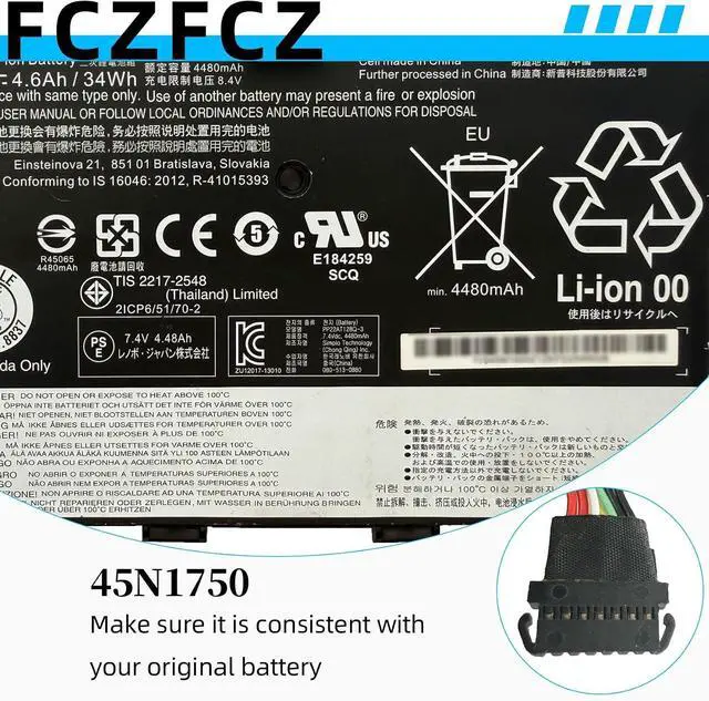Alt view image 4 of 7 - 45N1750 Battery 34Wh 4600mAh Replacement for Lenovo ThinkPad 11e 20DA 20E6 20E8 20ED 20EE / Chromebook 20DB 20DU / Yoga 11e 20E5 20E7 20D9 Series 45N1751 45N1748 45N1749 7.4V 4-Cell