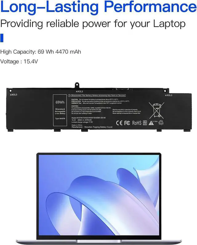 Alt view image 2 of 4 - MV07R Laptop Battery Replacement for Dell G3 15 3500 3590 3700 3779 3790 G5 15 5500 5505 SE Series 0MV07R 072WGV 0W5W19 0JJRRD 72WGV W5W19 JJRRD