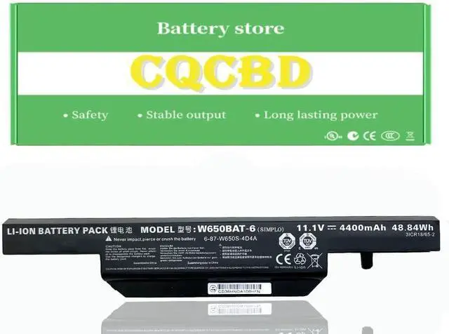 Main image of CQCQ W650BAT-6 Battery for Clevo W650S W650SH Hasee K610C K650D K570N K710C K590C K750D Series W670SJQ W665SZ 6-87-W650S-4E7 6-87-W650S-4D4A2 6-87-W650S-4D4A5 (11.1V 4400mAh/48.84Wh)