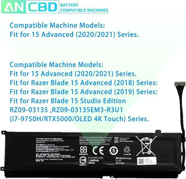 Alt view image 5 of 7 - RC30-0328 Laptop Battery for Razer Blade 15 Base 2020/2021 RZ09-0328