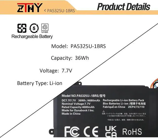 Alt view image 3 of 7 - 36Wh PA5325U-1BRS Laptop Battery Replacement for Toshiba Portege X30-T-E
