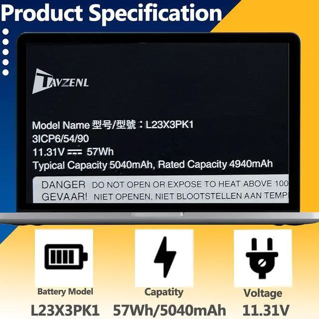 Alt view image 2 of 7 - L23X3PK1 Battery Replacement for for Lenovo IdeaPad Slim 5-14IMH9 83DA 5-14AHP9 83DB 5-14IRU9 5-14Q8X9 5-15IRU9 5-15IRH9 5-15IRH9R 5-16IMH9 5-16AHP9 Series