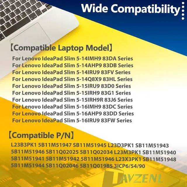 Alt view image 5 of 7 - L23X3PK1 Battery Replacement for for Lenovo IdeaPad Slim 5-14IMH9 83DA 5-14AHP9 83DB 5-14IRU9 5-14Q8X9 5-15IRU9 5-15IRH9 5-15IRH9R 5-16IMH9 5-16AHP9 Series