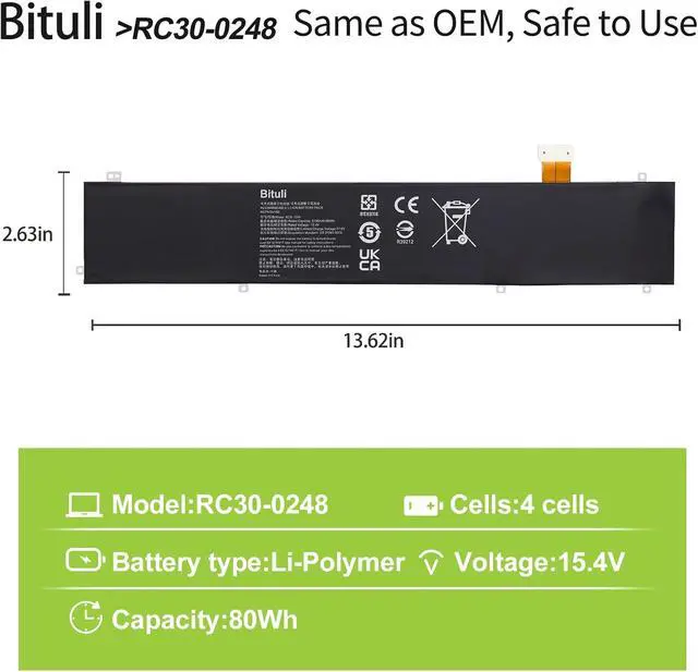 Alt view image 2 of 6 - RC30-0248 Laptop Battery for Razer Blade Advanced 15 2018 2019 2020 2021 RTX 2060 2070 2080 RZ09-02385 RZ09-02386 RZ09-02386E92 RZ09-02486 RZ09-02886 RZ09-02887 RZ09-02888 RZ09-0301