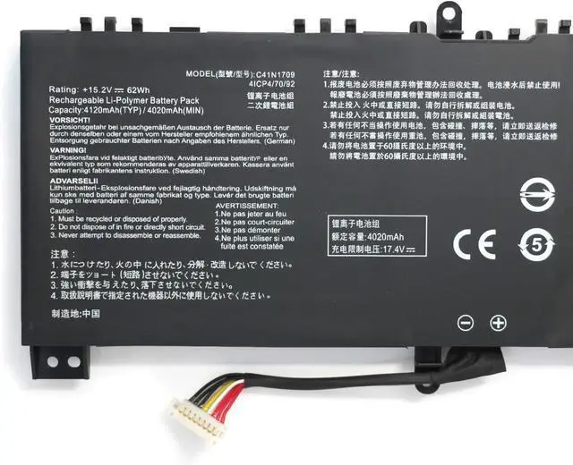 Alt view image 2 of 5 - Hubei C41N1709 0B200-02730000 0B200-02730300 Laptop Battery Replacement for ASUS ROG Strix GL503VS GL503VS-DH74 GL503VS-EI001T Series(15.2V 62Wh/4120mAh)
