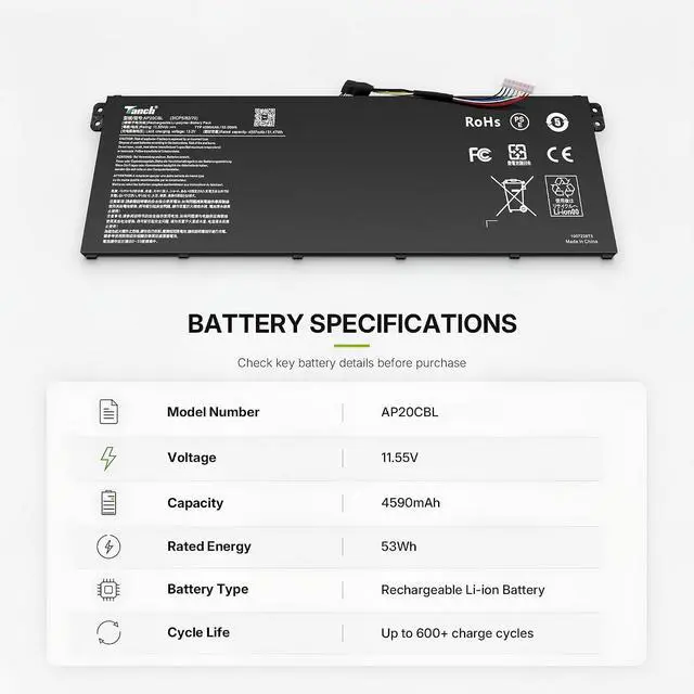 Alt view image 3 of 6 - Tanch AP20CBL Laptop Battery for Acer SF314-43 511 A515-45 46 56 A715-43G