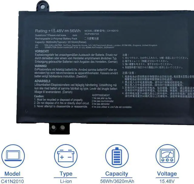 Alt view image 2 of 6 - JOTACT C41N2010 Laptop Battery Compatible with ASUS ROG Strix G15 G513IC G513IH G513QC G513QE ROG Strix G17 G713QE G713QE-HX008T G513IC-HN002T G513IH-GTX1650T Series Notebook 0B200-03890000 15.48V