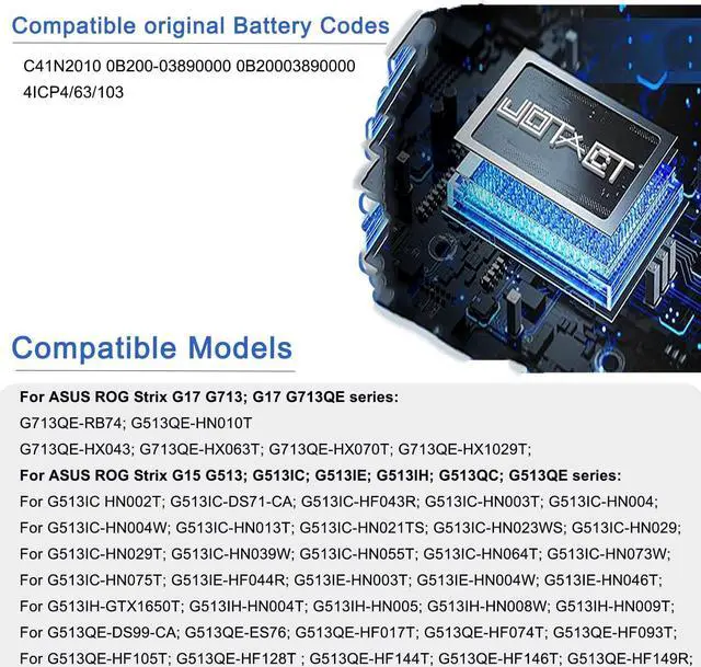 Alt view image 3 of 6 - JOTACT C41N2010 Laptop Battery Compatible with ASUS ROG Strix G15 G513IC G513IH G513QC G513QE ROG Strix G17 G713QE G713QE-HX008T G513IC-HN002T G513IH-GTX1650T Series Notebook 0B200-03890000 15.48V