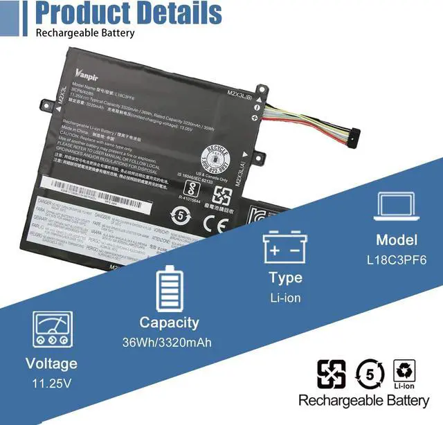 Alt view image 2 of 6 - L18C3PF6 Laptop Battery 11.25V 36Wh Replacement for Lenovo IdeaPad C340-15IIL C340-15IWL S340-14API S340-14IIL Series 5B10W67195 5B10T09094 L18L3PF2 L18M3PF7 L18C3PF7