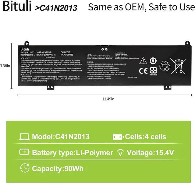 Alt view image 2 of 6 - C41N2013 C41N2013-1 Battery Replacement for ASUS ROG Strix G15 G513 G513IM G513IR G513QM G513QR G513QY G513RM G513RW G17 G713 G713QM G713QR G713QY G713RM G713P G713PV G713PI