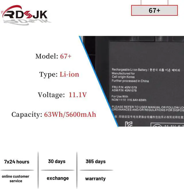 Alt view image 2 of 7 - 67+ Laptop Battery for Lenovo ThinkPad X230T(X230 Tablet) X220T X220i 52+ 0A36316 0A36317 45N1074 45N1075 45N1076 45N1077 45N1078 45N1079 45N1177 42T4880 42T4881 42T4882 11.1V 63Wh (Not fit X220 X230)