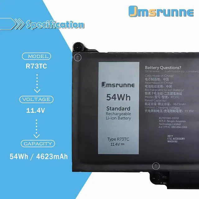 Alt view image 2 of 7 - 54Wh R73TC Laptop Battery Replacement for Dell Latitude 3340 3440 3450 3540 3550 5340 5350 5440 5450 5540 5550 7455 Precision 3580 3590 3480 3490 P181G P182G Series V042N 0V042N 11.4V