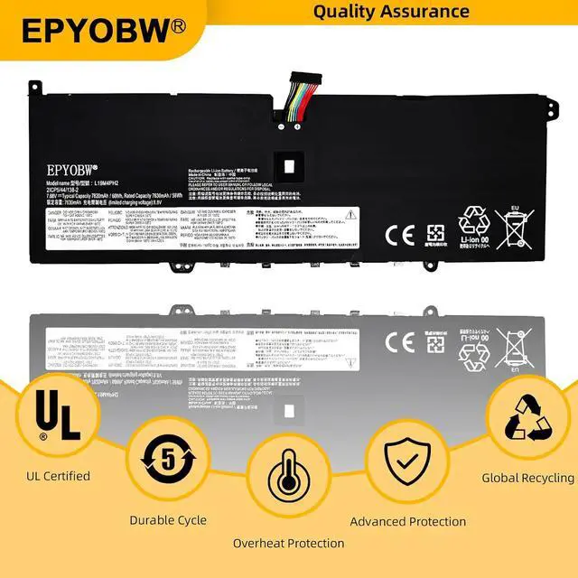 Alt view image 4 of 6 - L19M4PH2 Laptop Battery 60Wh 7820mAh 4-Cell 7.68V Compatible with Lenovo Ideapad Yoga 9-14ITL5 82BG Series L19C4PH2