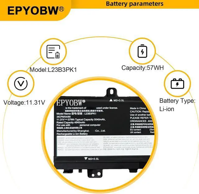 Alt view image 4 of 7 - L23B3PK1 Laptop Battery 57Wh SB11M51945 5B11M51947 3ICP6/54/90
