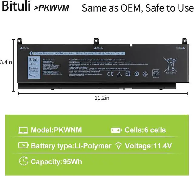 Alt view image 2 of 6 - PKWVM Laptop Battery Replacement for Dell Precision 7550 7750 7760 7560 Series Laptop C903V CR72X 0CR72X 0447VR 068N03 7922mAh 95Wh