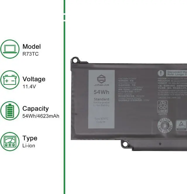 Alt view image 2 of 5 - R73TC Laptop Battery Replacement for Dell Latitude 3340 3440 3450 3540 3550 5340 5350 5440 5450 5540 5550 7455 Precision 3480 3490 3580 3590 P181G P182G Series 0V042N V042N 11.4V 54Wh