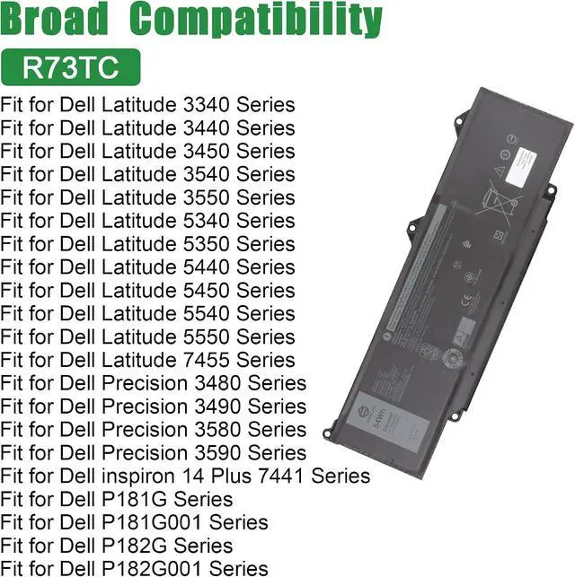 Alt view image 4 of 5 - R73TC Laptop Battery Replacement for Dell Latitude 3340 3440 3450 3540 3550 5340 5350 5440 5450 5540 5550 7455 Precision 3480 3490 3580 3590 P181G P182G Series 0V042N V042N 11.4V 54Wh