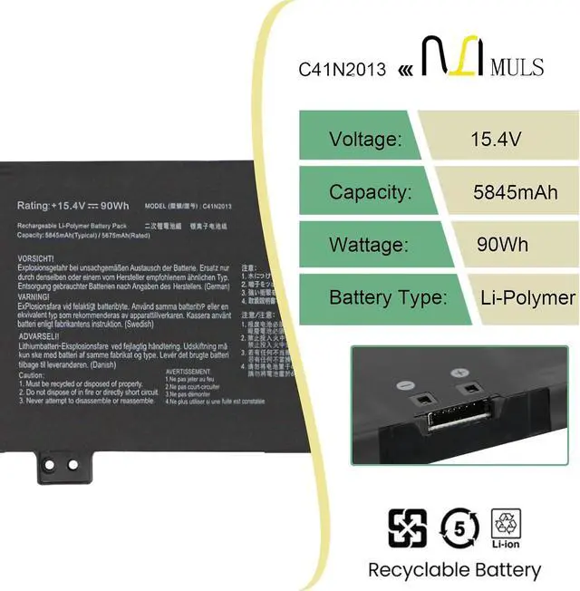 Alt view image 2 of 7 - MULS C41N2013 Laptop Battery for Asus TUF Gaming A15 FA507 A17 FA707 F15