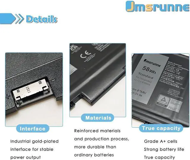 Alt view image 3 of 7 - 58Wh 07KRV Laptop Battery Replacement for Dell Recision 3570 P104F P104F005 P137G005 P137G Latitude 3570 5430 5330 5530 Series Notebook O7KRV H4PVC 0H4PVC 15.2V