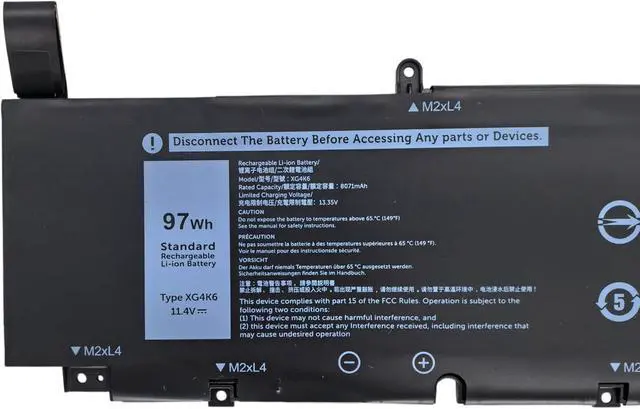 Alt view image 3 of 6 - XG4K6 Replacement Battery Compatible with Dell Precision 5750 5760 5770 XPS 17 9700 9710 9720 9730 Series Notebook P92F001 P92F002 P92F003 01RR3 F8CPG -11.4V 97Wh