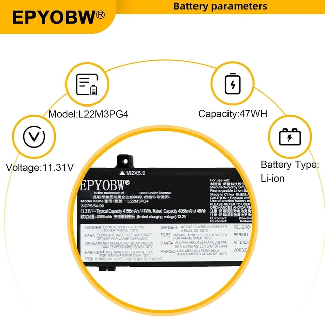 Alt view image 4 of 7 - L22M3PG4 Laptop Battery 47Wh L22X3PG4 5B11N45961 5B11K63024