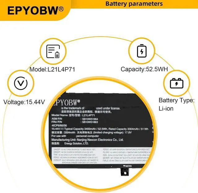 Alt view image 3 of 6 - L21L4P71 Laptop Battery 52.5Wh Compatible with Lenovo ThinkPad T14 Gen 3 Gen 4 / P14s Gen 3 Gen 4 Series L21M3P71 L21L3P71 L21M4P71 L21C4P71 L21D4P71 L21M4P72 L21C3P71 (L21L4P71 52.5Wh)