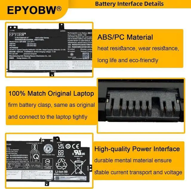Alt view image 4 of 6 - L21L4P71 Laptop Battery 52.5Wh Compatible with Lenovo ThinkPad T14 Gen 3 Gen 4 / P14s Gen 3 Gen 4 Series L21M3P71 L21L3P71 L21M4P71 L21C4P71 L21D4P71 L21M4P72 L21C3P71 (L21L4P71 52.5Wh)