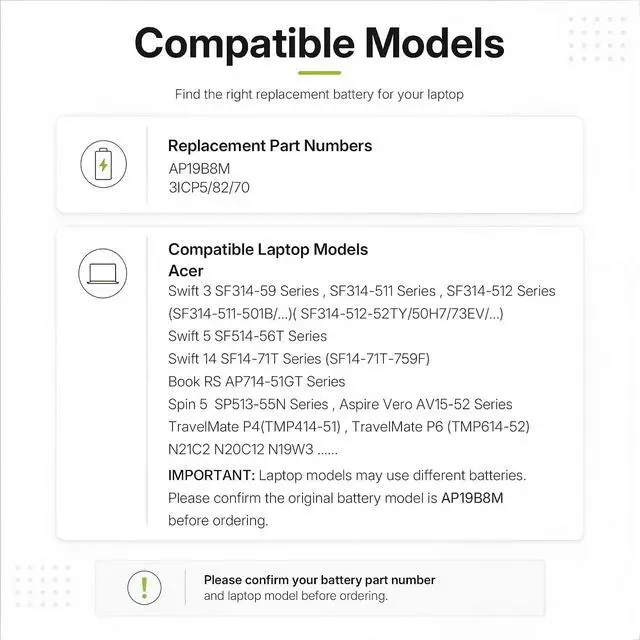 Alt view image 3 of 6 - Tanch AP19B8M Laptop Battery for Acer SF314-59 511 512 MP414-51 Series