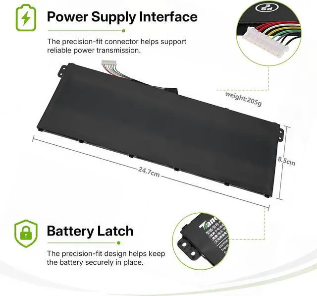 Alt view image 4 of 6 - Tanch AP19B8M Laptop Battery for Acer SF314-59 511 512 MP414-51 Series
