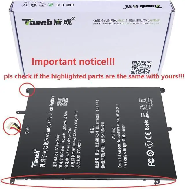 Alt view image 2 of 7 - Tanch Genuine 28140168 30154200P WYC30150180P Laptop Battery Replacement for Teclast F6 F7 Plus F15S F15 Bmax Y13 LeadBook T5 Plus MTK M8 7.6V 5000mAh 38W
