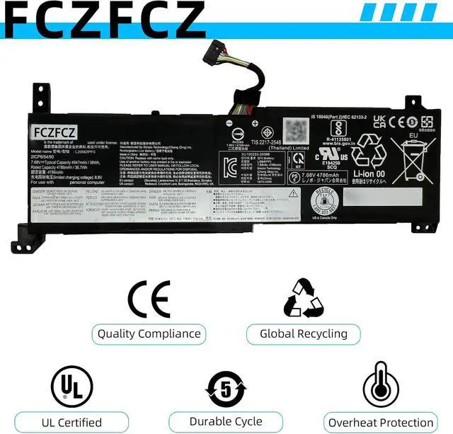 Alt view image 5 of 6 - L20M2PF0 Battery 38Wh Replacement for Lenovo IdeaPad 3-14ABA7 3-14ADA6 3-15ALC6 3-15IAU7 3-17IRU7 3-17ITL6 / V14 G2-ALC / V15 G3-ABA / V17 G2-ITL Series L20L2PF0 L20B2PF0 L20C2PF0 7.68V