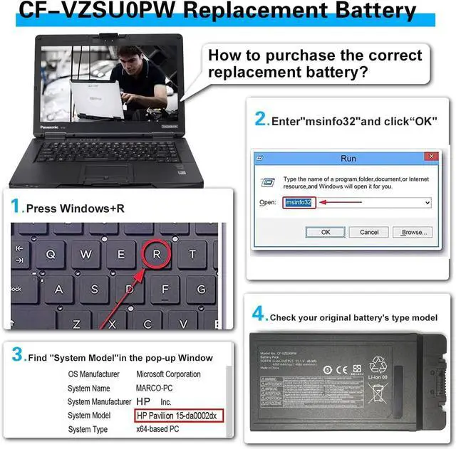 Alt view image 5 of 6 - CF-VZSU0PW CF-VZSU0PR 46Wh 4200mAh Extended Battery Replacement for PANASONIC TOUGHBOOK CF54 CF-54 Mk1 Series 54 Gloved Multi Touch, 54 Lite, 54 Performance, 54 Prime