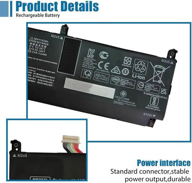 Alt view image 3 of 6 - MB06XL Laptop Battery Replacement for HP ZBook Studio G7 G8 Mobile Workstation/ZBook Create G7 / ZBook Power 16 G11 A/ZBook Create G8 Series Laptop HSTNN-IB9E L77973-1C1 11.58V 83Wh 7167mAh