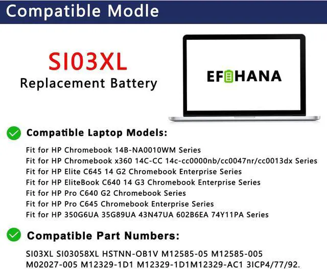 Alt view image 3 of 6 - SI03XL 58.84Wh Laptop Battery Replacement for HP Chromebook X360 14C-CC 14c-cc0000nb 14c-cc0013dx 14c-ca0000nd 14c-ca0000ns Series SI03058XL HSTNN-OB1V M12329-1D1 M02027-005 M12585-005 11.55V