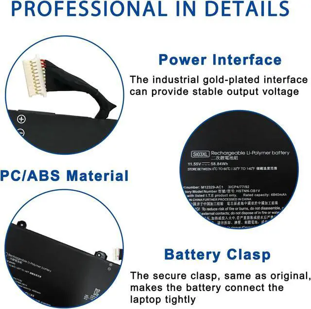 Alt view image 5 of 6 - SI03XL 58.84Wh Laptop Battery Replacement for HP Chromebook X360 14C-CC 14c-cc0000nb 14c-cc0013dx 14c-ca0000nd 14c-ca0000ns Series SI03058XL HSTNN-OB1V M12329-1D1 M02027-005 M12585-005 11.55V