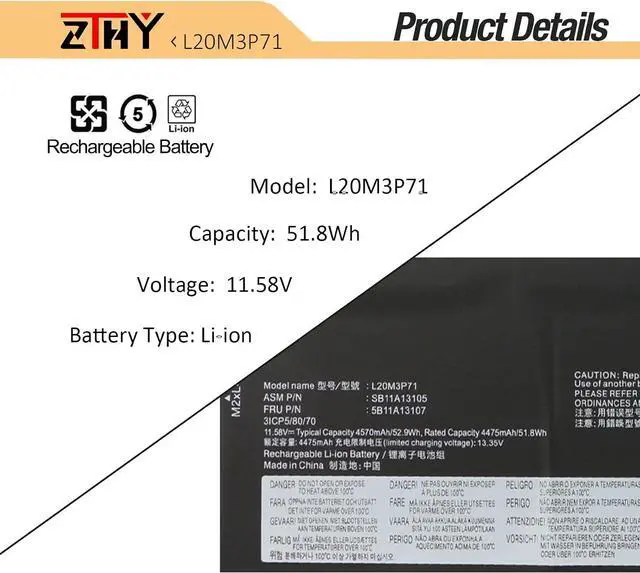 Alt view image 2 of 7 - L20C3P71 L20M3P71 Laptop Battery for Lenovo ThinkPad X13 Yoga Gen 2 Gen 3