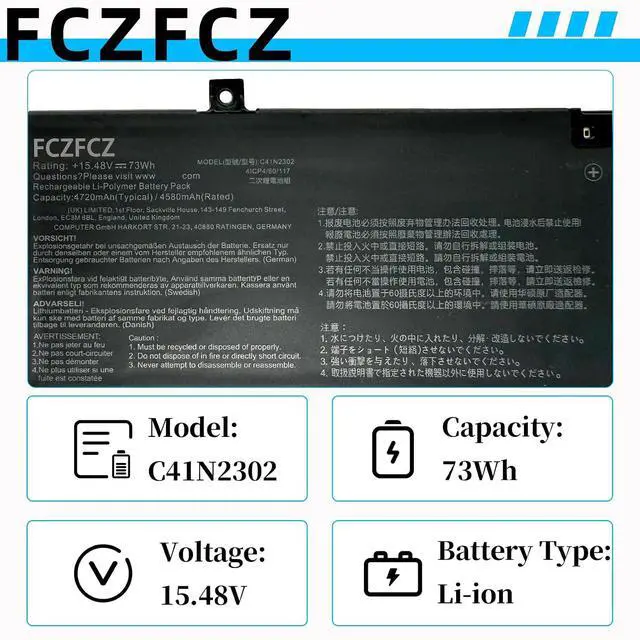 Alt view image 3 of 6 - C41N2302 Battery 73Wh 4720mAh Replacement for Asus TUF Gaming A14 FA401WV ROG Zephyrus G14 GA403UV ROG Zephyrus G14 2024 GA403U / GA403UU Series 0B200-04460000 4ICP4/60/117 15.48V