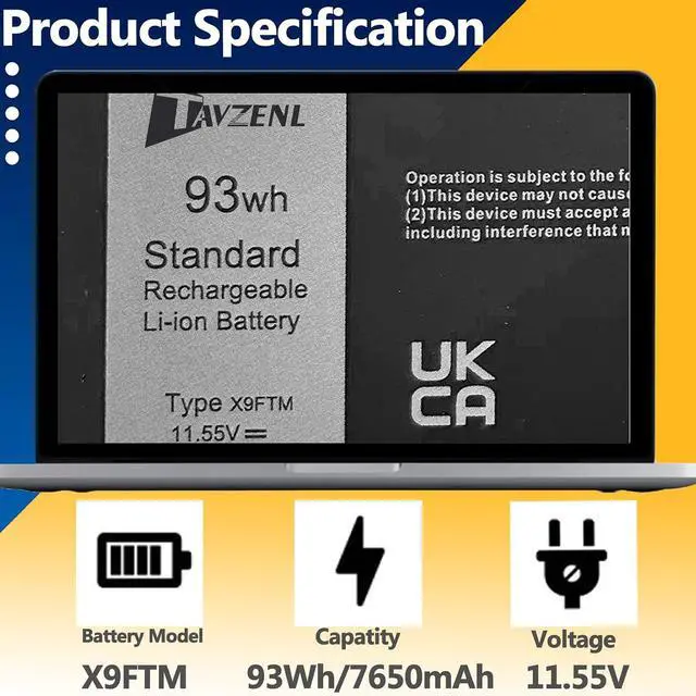 Alt view image 2 of 7 - X9FTM Battery Replacement for Dell Precision 7680 7770 7780 7670 Series 0X26RT 05JMD8 0X9FTM RCVVT 0NWDC0 965V4 0965V4 5JMD8