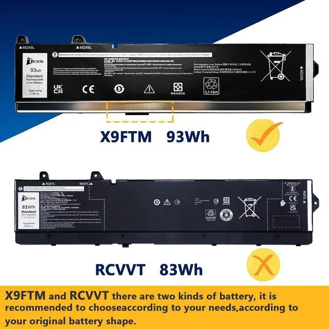 Alt view image 5 of 7 - X9FTM Battery Replacement for Dell Precision 7680 7770 7780 7670 Series 0X26RT 05JMD8 0X9FTM RCVVT 0NWDC0 965V4 0965V4 5JMD8