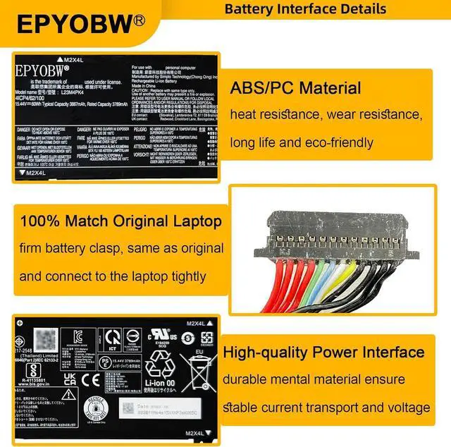 Alt view image 4 of 7 - L23M4PK4 Laptop Battery 60Wh L23B4PK4 L23D4PK4