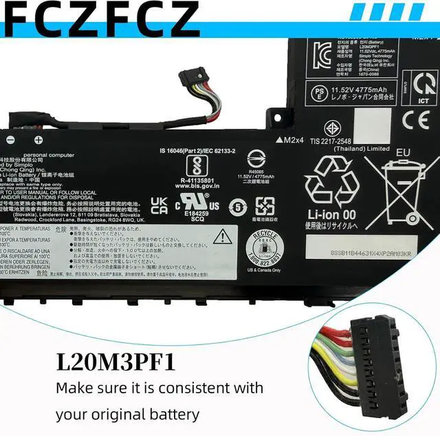 Alt view image 4 of 7 - L20M3PF1 Replacement for Lenovo ideapad 5 Pro-14ACN6 Pro-14ITL6 Pro-14IAP7 Pro-14ARH7 Series SB11B44631 5B11B44633 SB11N52006 5B11N52010 L20D3PF0 5B11B44625 L20C3PF1 11.52V 56.5Wh 4905mAh