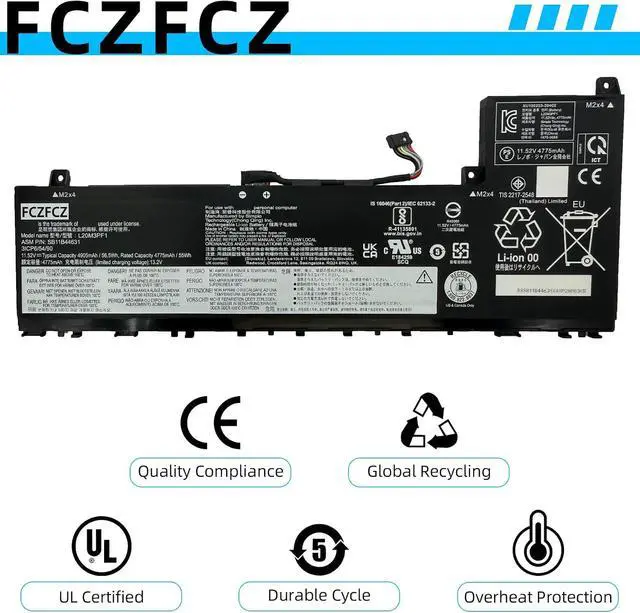Alt view image 5 of 7 - L20M3PF1 Replacement for Lenovo ideapad 5 Pro-14ACN6 Pro-14ITL6 Pro-14IAP7 Pro-14ARH7 Series SB11B44631 5B11B44633 SB11N52006 5B11N52010 L20D3PF0 5B11B44625 L20C3PF1 11.52V 56.5Wh 4905mAh
