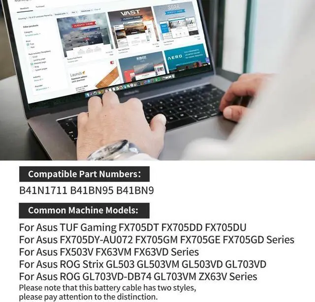 Alt view image 3 of 7 - B41N1711 Lsptop Battery for Asus TUF Gaming FX705DT FX705DD FX705GM FX705GE FX503V FX63VM FX63VD ROG Strix GL503 GL503VM GL703VD GL703VM ZX63V B41BN95 B41BN9 (Long Cable)