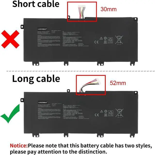 Alt view image 4 of 7 - B41N1711 Lsptop Battery for Asus TUF Gaming FX705DT FX705DD FX705GM FX705GE FX503V FX63VM FX63VD ROG Strix GL503 GL503VM GL703VD GL703VM ZX63V B41BN95 B41BN9 (Long Cable)