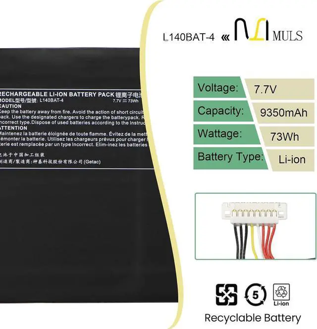 Alt view image 2 of 7 - MULS L140BAT-4 Battery Replacement for Lemur P9 System 76 Darter Pro 2021