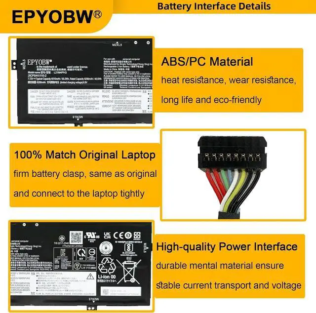 Alt view image 4 of 6 - L21M4PH3 Laptop Battery 50.2Wh 6510mAh 4-Cell 7.72V Compatible with Lenovo Slim 7 Carbon 13IAP7 13IRP8 / Yoga Slim 7 Carbon 13IAP7 13IRP8 Series L21D4PH3
